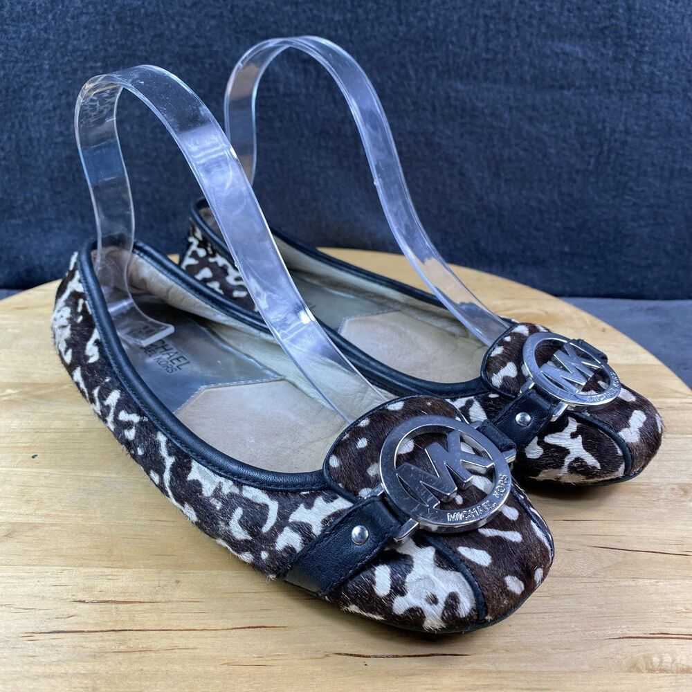Michael Michael Kors Womens 8 M Black Brown Haircalf Upper Ballet Flats Shoes